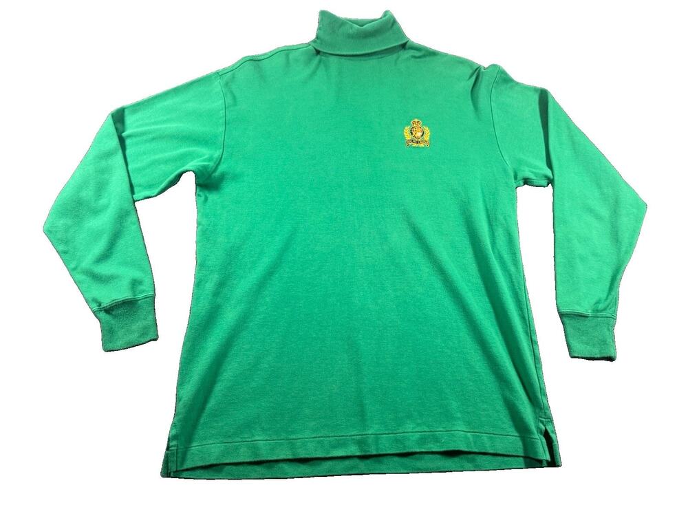 Ralph Lauren VTG Mens Small Green Crest Embroidered Turtleneck Long Sleeve READ